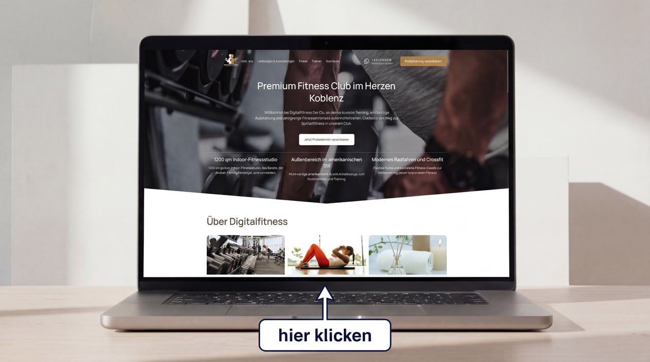 Startseite einer Website für ein Fitnessstudio