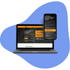 Laptop und Smartphone zeigen Webseiten für Flughafentransfer und Taxi-Fahrdienste.