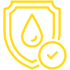 Yellow shield with a water drop and a checkmark.