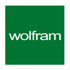 Wolfram Logo: Weißer Schriftzug "wolfram" auf grünem Quadrat.