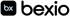 Schwarzes quadratisches Logo mit hellblauen Buchstaben bx neben dem schwarzen Schriftzug bexio auf weißem Hintergrund.
