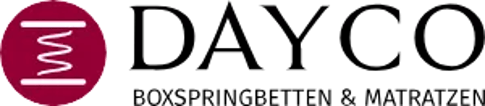Dayco Logo mit Feder-Symbol und Text "BOXSPRINGBETTEN & MATRATZEN"