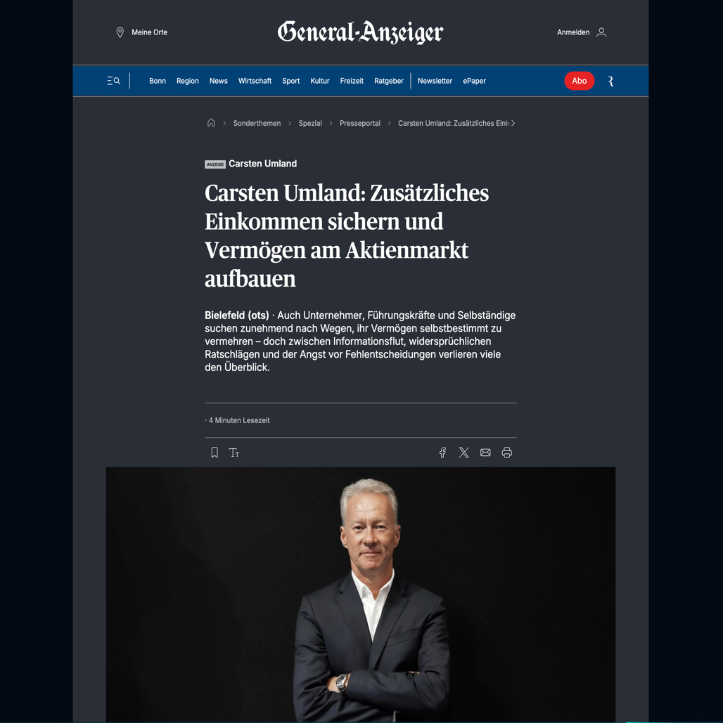 Screenshot des Artikels im General-Anzeiger