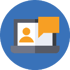  Ein flaches Vektor-Symbol, das eine Online-Konferenz auf einem Laptop-Bildschirm darstellt. Das Symbol zeigt eine orangefarbene Sprechblase auf einem blauen Hintergrund, im Zusammenhang mit einer Empfehlung durch einen Bekannten, die durch eine schlechte Bewertung beeinflusst wird.
