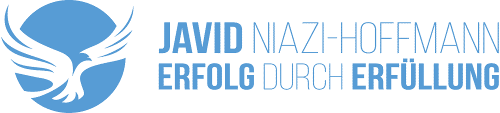 Logo mit stilisiertem blauen Vogel und Text: Javid Niazi-Hoffmann Erfolg durch Erfüllung.