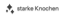Drei dunkelgraue, rautenförmige Symbole neben dem Text "starke Knochen" auf grünem Hintergrund.