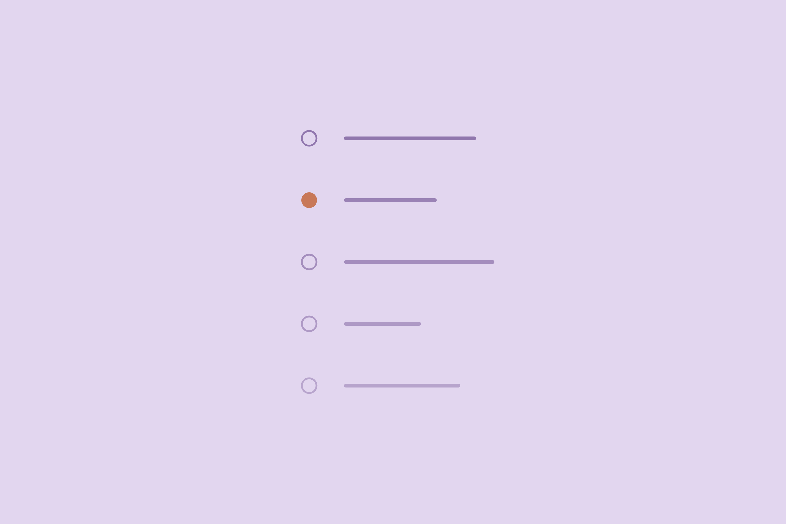 Checkliste aus violetten Zeilen mit runden Häkchen auf Lavendel, eines in Terrakotta – Selbstfürsorge, die zur To-do-Liste geworden ist.