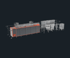 Industrielle Produktionsanlage mit einem langen, orange-grauen Tunnel und transparenten Modulen im Hintergrund.