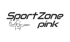 Logo "Sport Zone pink" mit einer stilisierten Person, die Bizeps und Armmuskeln zeigt.