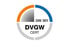 DVGW CERT GW 301 Logo: Blauer, oranger, und grauer Bogen bilden einen Kreis, innen Schriftzug "DVGW CERT" und "GW 301".