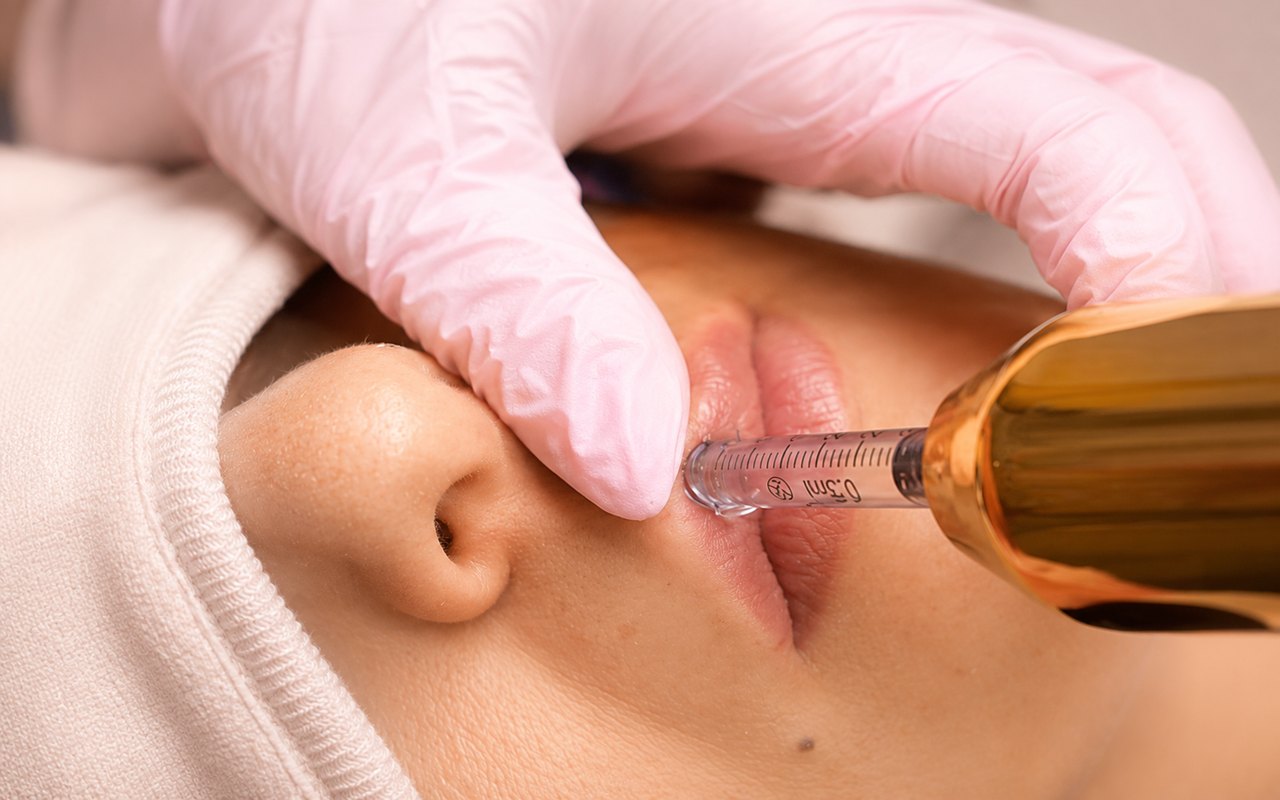 Frau mit natürlich voll und weich konturiert wirkenden Lippen vor einer Behandlung mit dem IRI® Filler-System bei SWON in Pforzheim