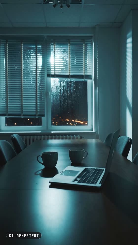 Konferenzraum am Abend, Laptop auf dem Tisch