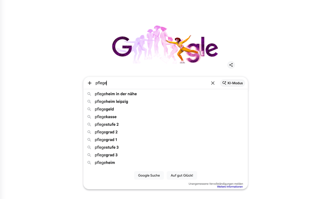 Google-Suchvorschläge rund um Pflege