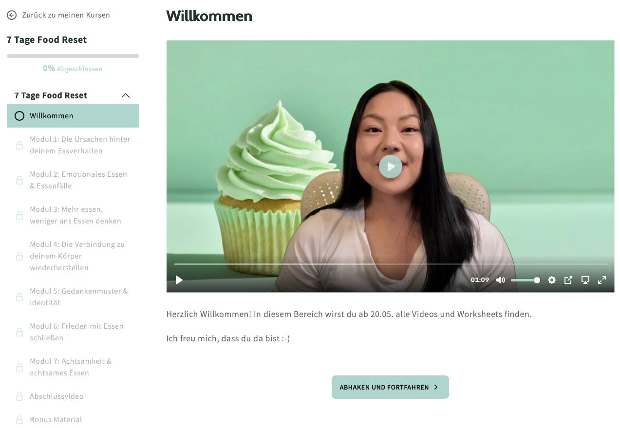 Food Reset Kurs-Interface Übersicht