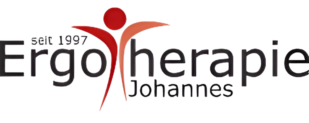 Logo mit den Wörtern "Ergotherapie Johannes" und einem roten stilisierten Menschen, der die Buchstaben "go" in "Ergotherapie" bildet, mit "seit 1997" oben links.