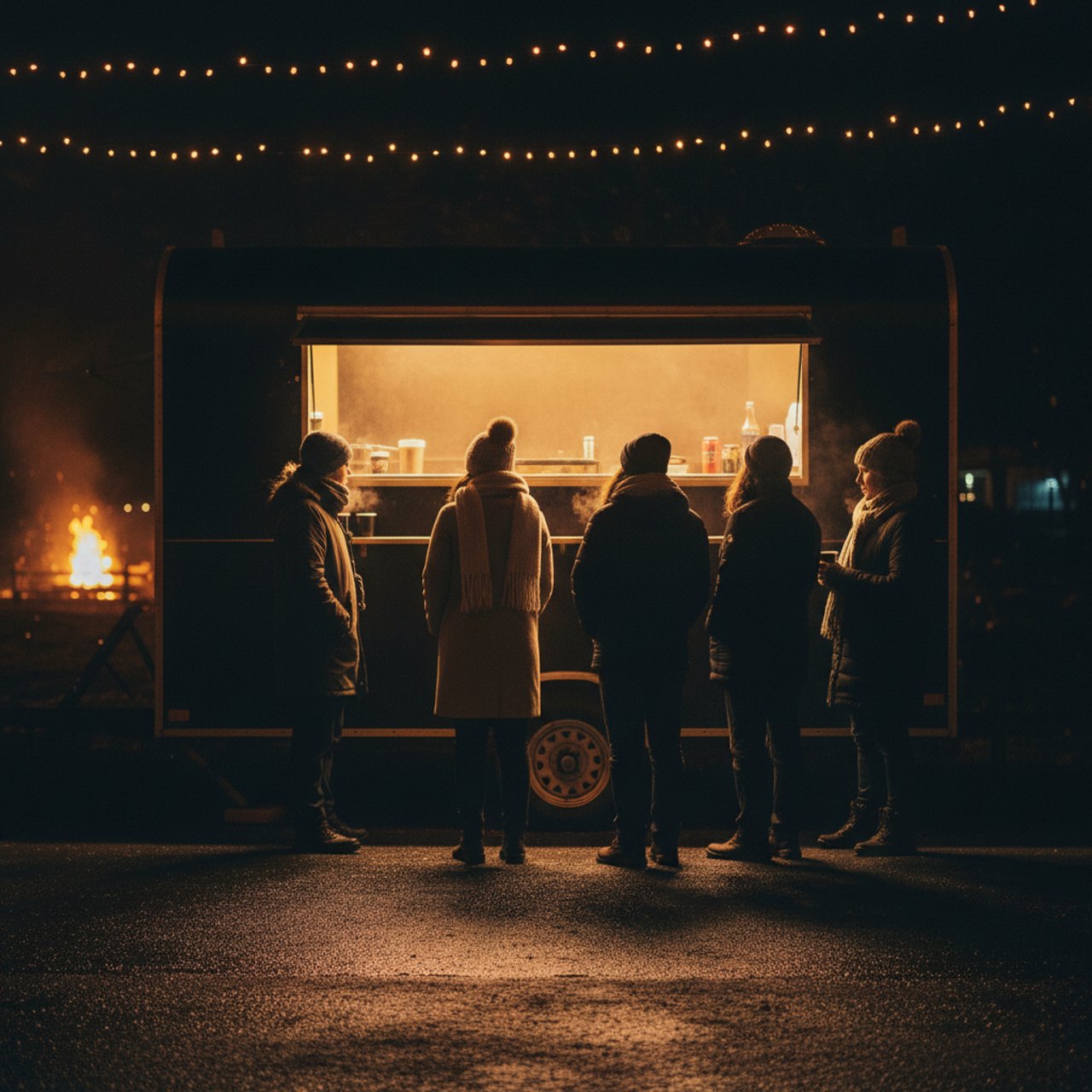 Schwarzer Foodtrailer bei Nacht