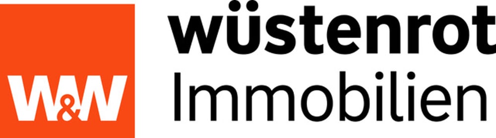 Logo von Wüstenrot Immobilien mit W&W-Symbol auf orangefarbenem Hintergrund.