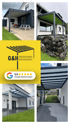 Collage von fünf Hausüberdachungen und einem Firmenlogo "G&H Überdachungen Montageservice" mit 5,0 Google Bewertungen.