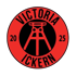 Rotes, rundes Logo mit schwarzem Förderturm, umgeben von "VICTORIA ICKERN" und den Jahreszahlen "20" und "25".