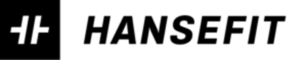 Logo Hansefit: Ein stilisiertes H-Symbol in Weiß auf schwarzem Grund, gefolgt vom Schriftzug "HANSEFIT" in Schwarz.