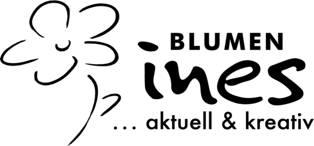 Logo von "Blumen Ines ... aktuell & kreativ" mit einer stilisierten Blume.