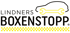 Logo "LINDNERS BOXENSTOPP" in Schwarz auf Grün mit gelbem Autosymbol, Schraubenschlüssel und Zielflaggenmuster