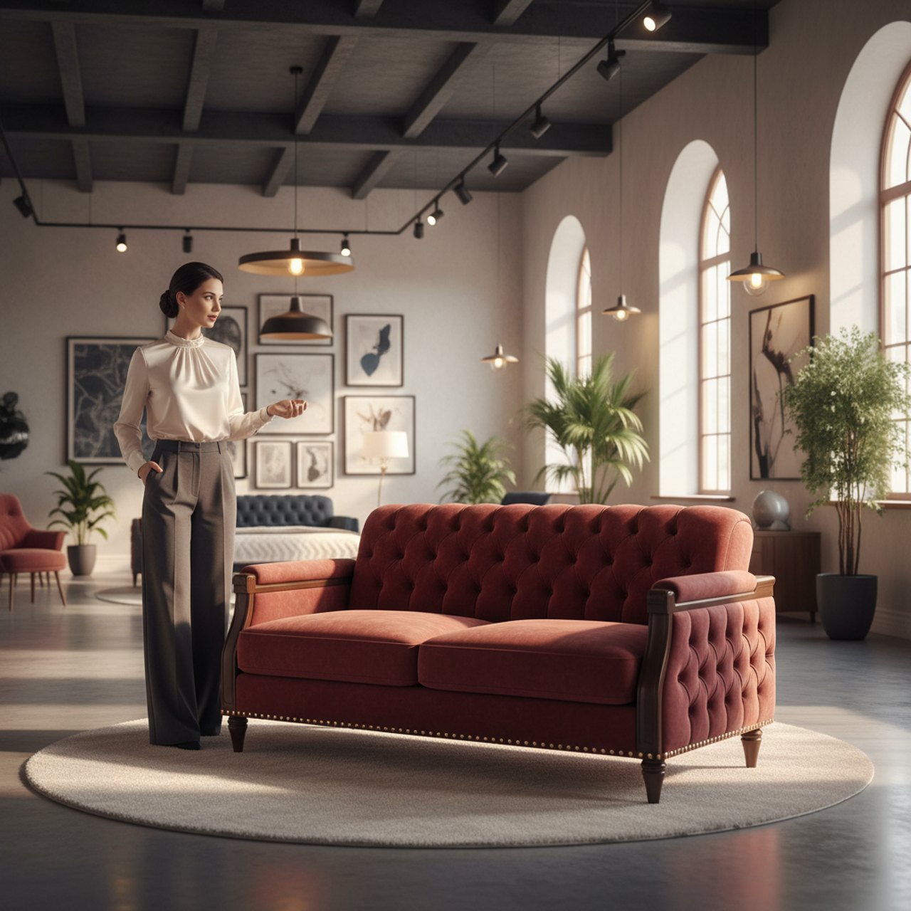 Maroon Tufted Sofa Cum Bed