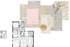 Grundriss einer Wohnung mit angrenzendem Moodboard aus Stoffen, Hölzern und einem Eukalyptuszweig.