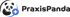 PraxisPanda-Logo: Schwarzer Panda mit blauem Pluszeichen im Kreis, daneben der Schriftzug "PraxisPanda".