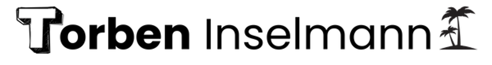 Schwarzer Text "Torben Inselmann" mit einer stilisierten Palme am Ende.