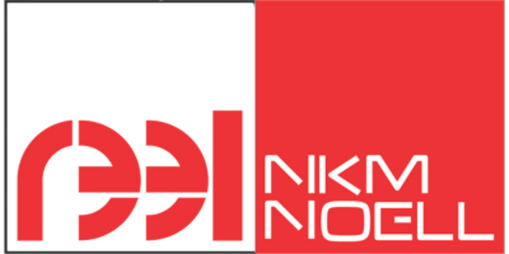 Logo von Reel NKM NOELL mit rotem "reel" auf grünem Hintergrund und weißem "NKM NOELL" auf rotem Hintergrund.