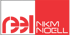 Logo Reel NKM Noell: Roter Schriftzug "reel" auf grünem Hintergrund, weißer Schriftzug "NKM NOELL" auf rotem Hintergrund.