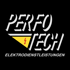 PerfoTech Logo: Weißer Text "PERFO TECH" mit gelbem Dreieck und rotem Blitz, darunter "ELEKTRODIENSTLEISTUNGEN" auf Schwarz.