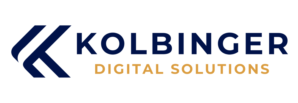 Logo von Kolbinger Digital Solutions mit blauen Buchstaben und einem doppelten K-Symbol.