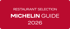 Rotes Rechteck mit weißem Text "RESTAURANT SELECTION MICHELIN GUIDE 2026".