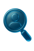 Blaues Lupensymbol mit einer stilisierten Person im Suchbereich.
