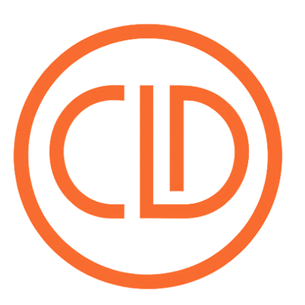 Oranges Logo mit den Buchstaben C, L und D in einem Kreis auf dunkelgrünem Hintergrund.