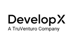 DevelopX A TruVenture Company Logo auf dunkelgrünem Hintergrund.