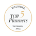 WEZOREE TOP 5 Planners Germany 2024 Abzeichen auf weißem Kreis mit goldenem Rand.