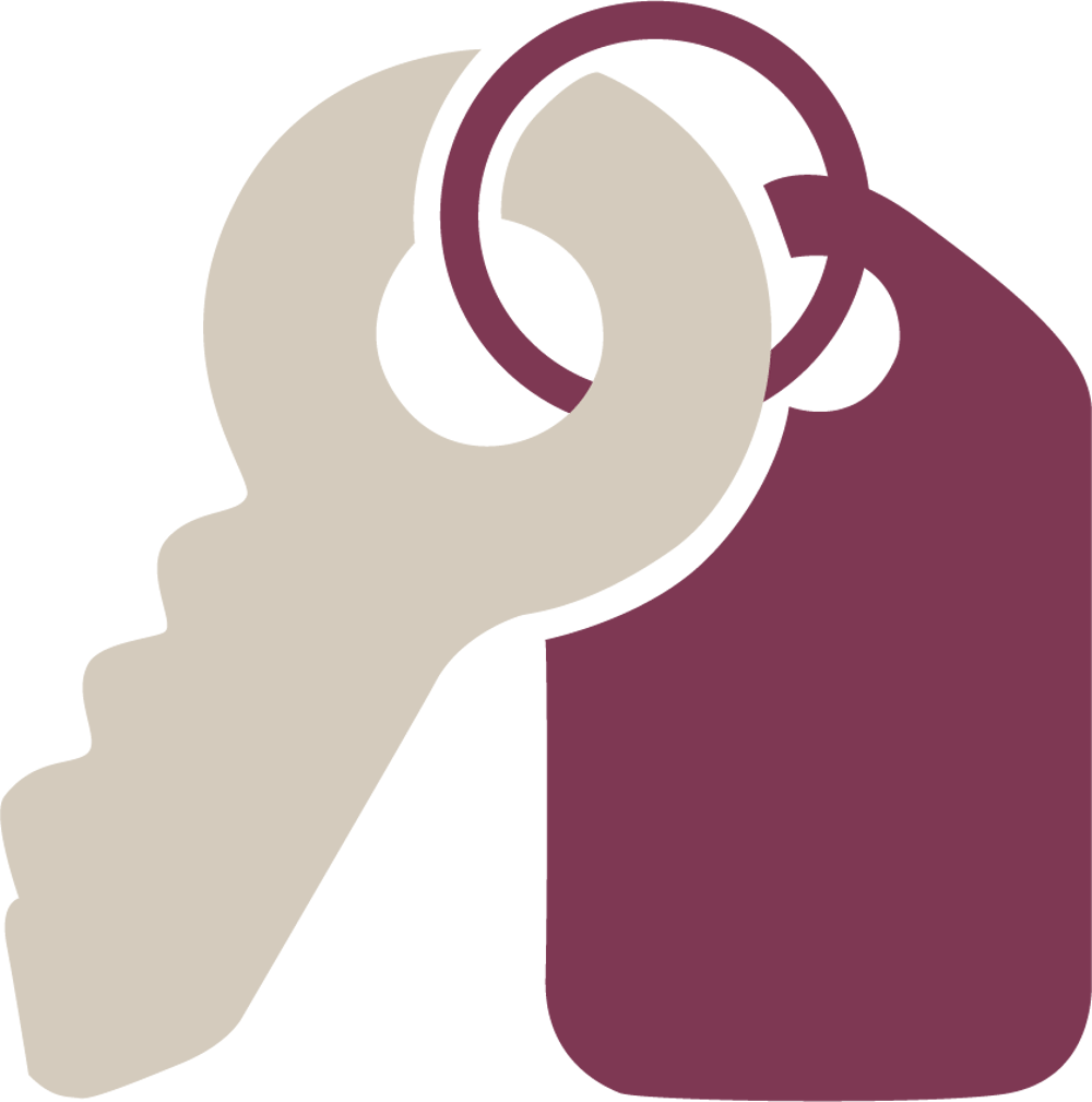 Schlüssel mit Schlüsselring und Anhänger. Das Symbol für Ferienwohnung Vermietungsmanagement.