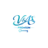 V&A Premium Cleaning Logo in Blau-Türkis mit einer Sprühflasche und Glitzerelementen auf schwarzem Hintergrund.