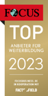FOCUS Top Anbieter für Weiterbildung 2023, FOCUSBUSINESS.DE in Kooperation mit FACTFIELD.