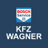 Bosch Service-Logo über dem Schriftzug "KFZ WAGNER" auf dunkelblauem Hintergrund.