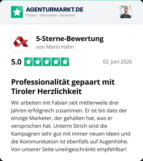 Bewertung von Mario Hahn auf Agenturmarkt.de