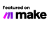 Schwarzer Text "Featured on make" mit einem lila-pinken Logo, das ein stilisiertes "m" darstellt.