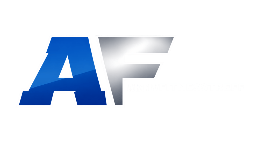 Logo Aktiv Fitnesstreff mit den Buchstaben AF in Blau und Silber auf schwarzem Hintergrund.