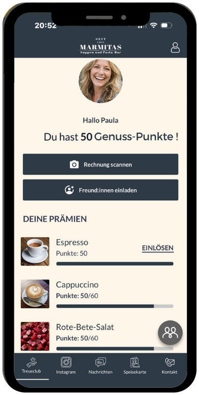 Marmitas Treueclub in der App: Punktestand und Prämien