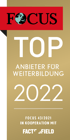 FOCUS TOP ANBIETER FÜR WEITERBILDUNG 2022, FOCUS 43/2021 IN KOOPERATION MIT FACTFIELD.