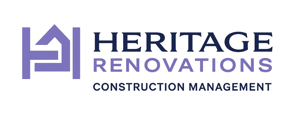 Heritage Renovations Construction Management logo with a house icon.