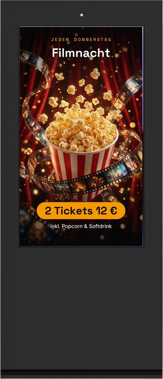 Wetterfestes Outdoor-Display mit Kino-Popcorn-Werbung